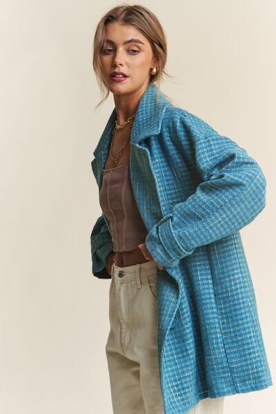 J.NNA Tweed Double - Breasted Long Sleeve Coat