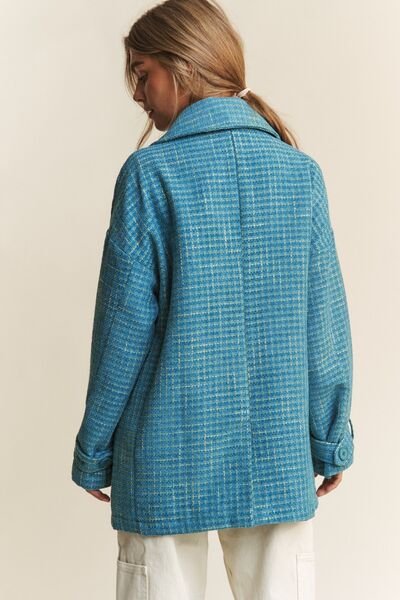 J.NNA Tweed Double - Breasted Long Sleeve Coat
