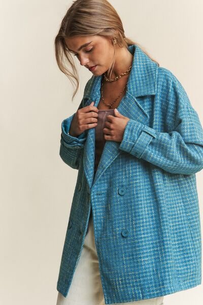 J.NNA Tweed Double - Breasted Long Sleeve Coat