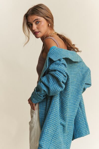 J.NNA Tweed Double - Breasted Long Sleeve Coat