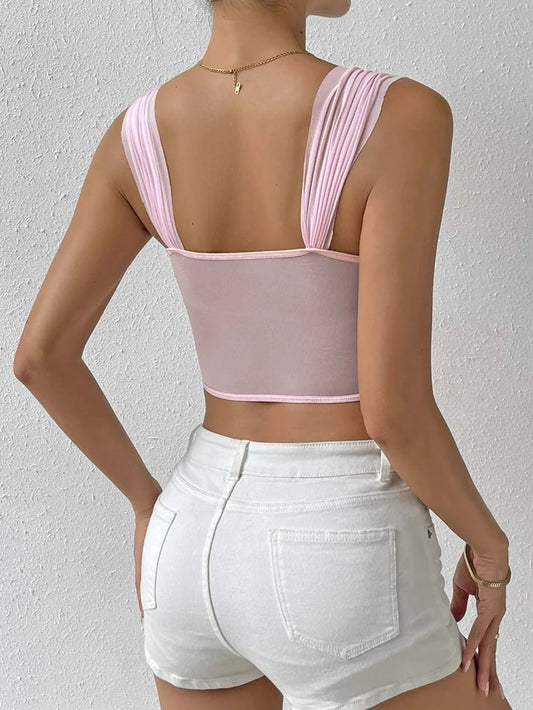 Lace - Up Flower Sweetheart Neck Cami