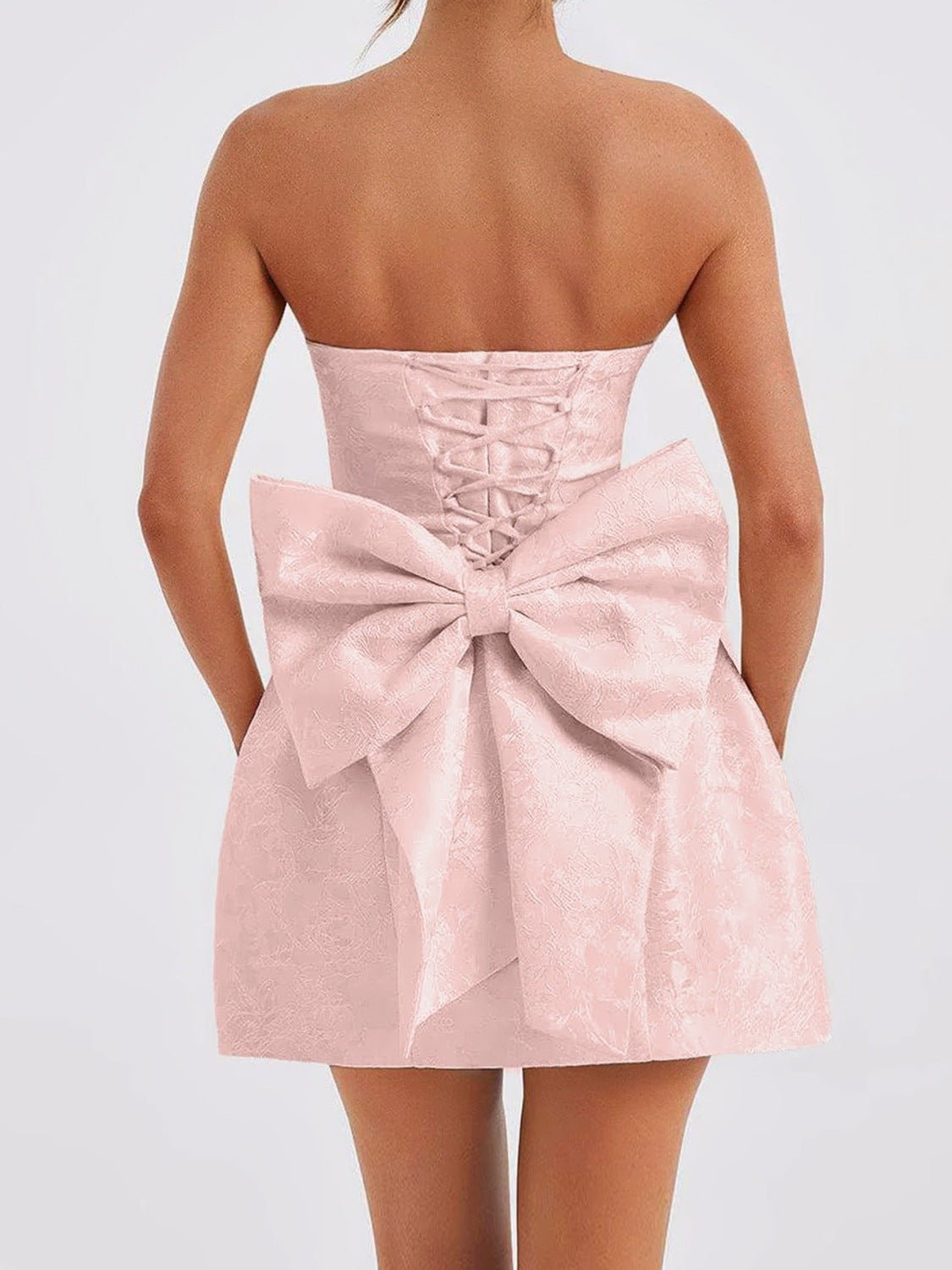 Lace - Up Sleeveless Satin Mini Dress with Bow