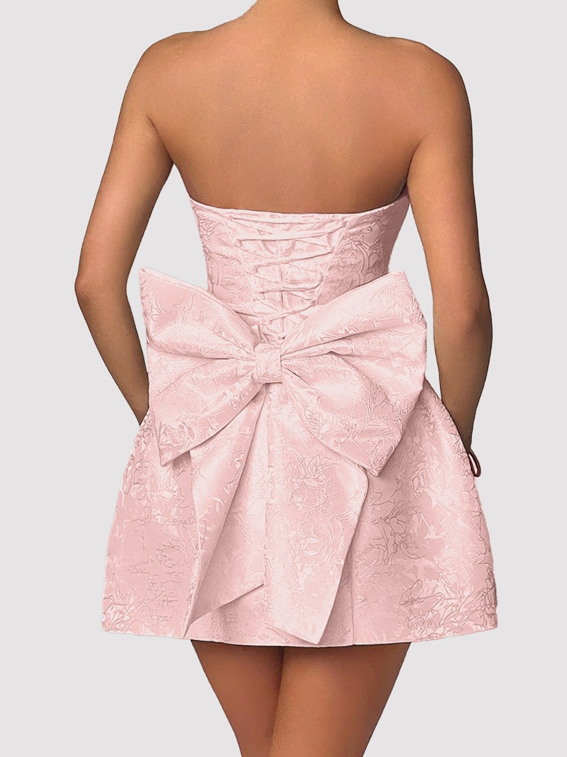 Lace - Up Sleeveless Satin Mini Dress with Bow