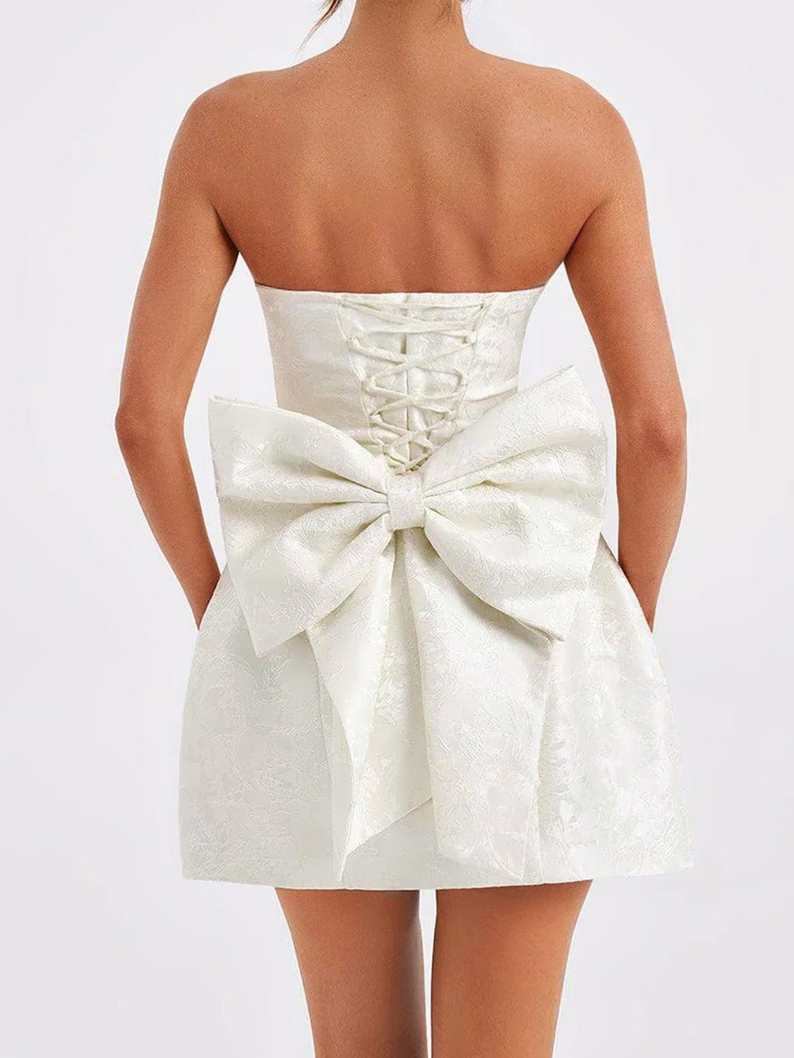 Lace - Up Sleeveless Satin Mini Dress with Bow