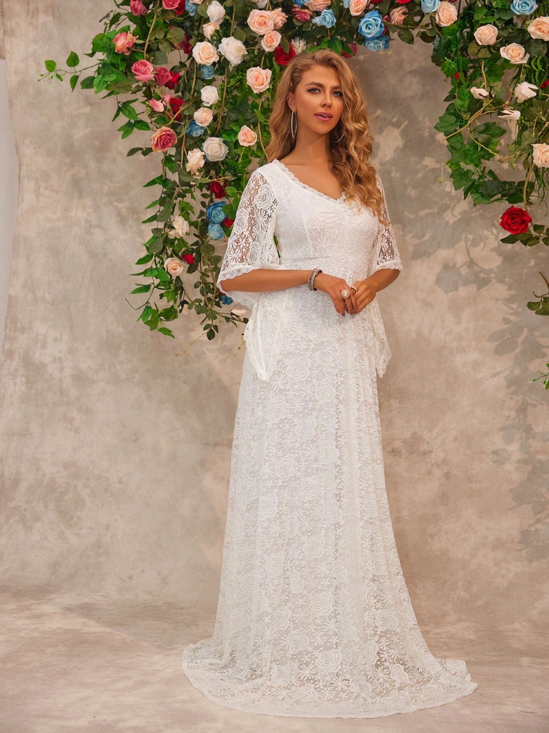 Lace V - Neck Floor length Dress