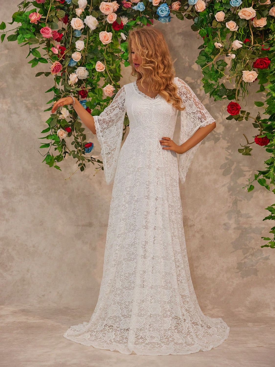 Lace V - Neck Floor length Dress