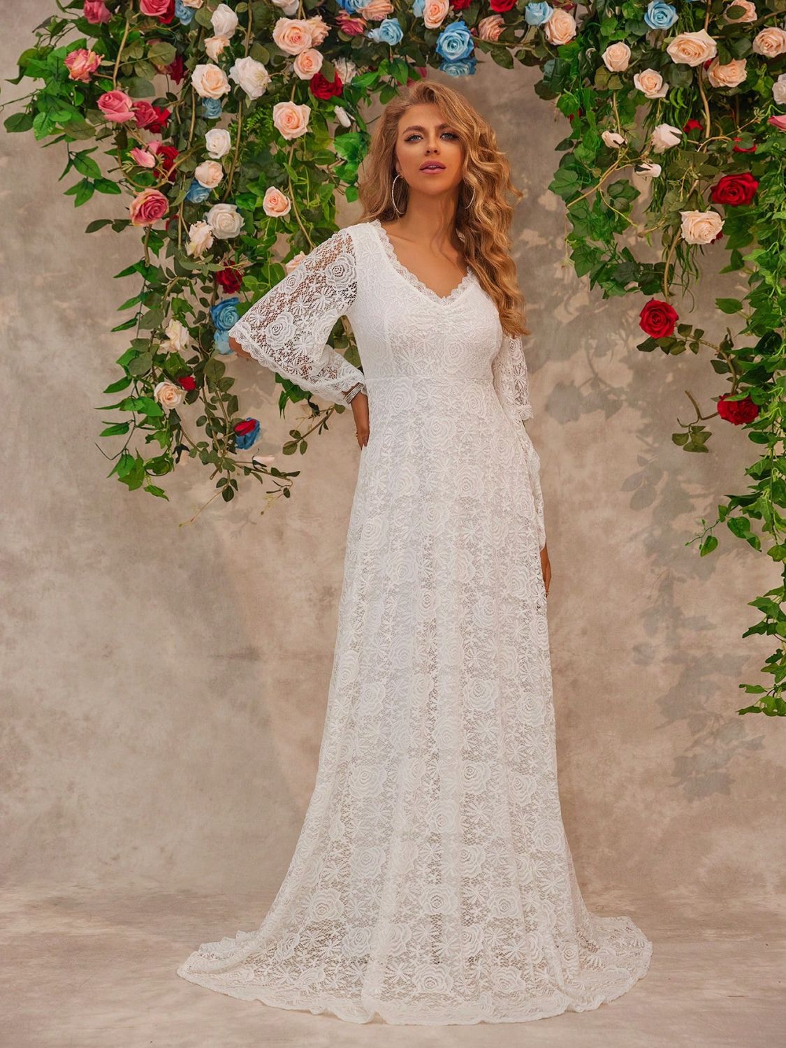 Lace V - Neck Floor length Dress