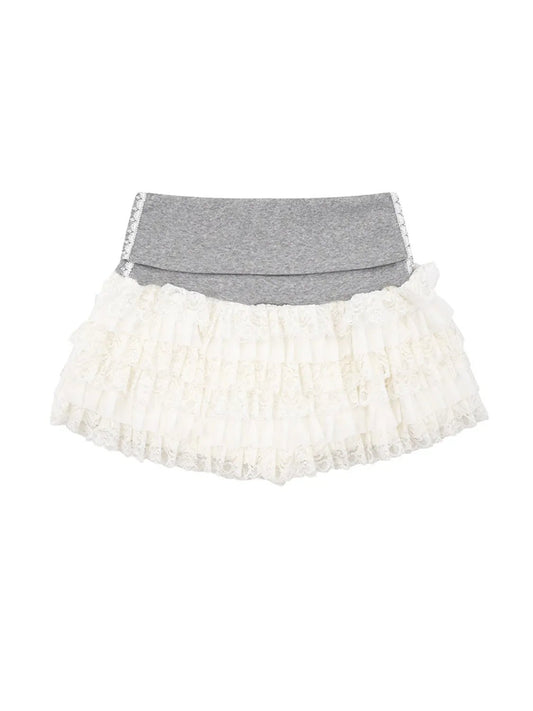 Layered Tulle Mini Skirt with Contrast Waistband