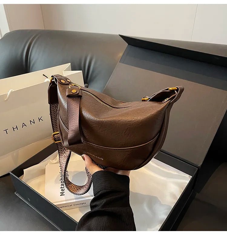 Leather Shoulder Bag with Woven StrapBag