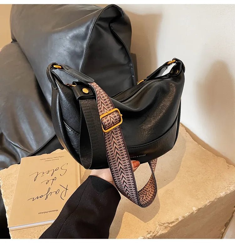 Leather Shoulder Bag with Woven StrapBag