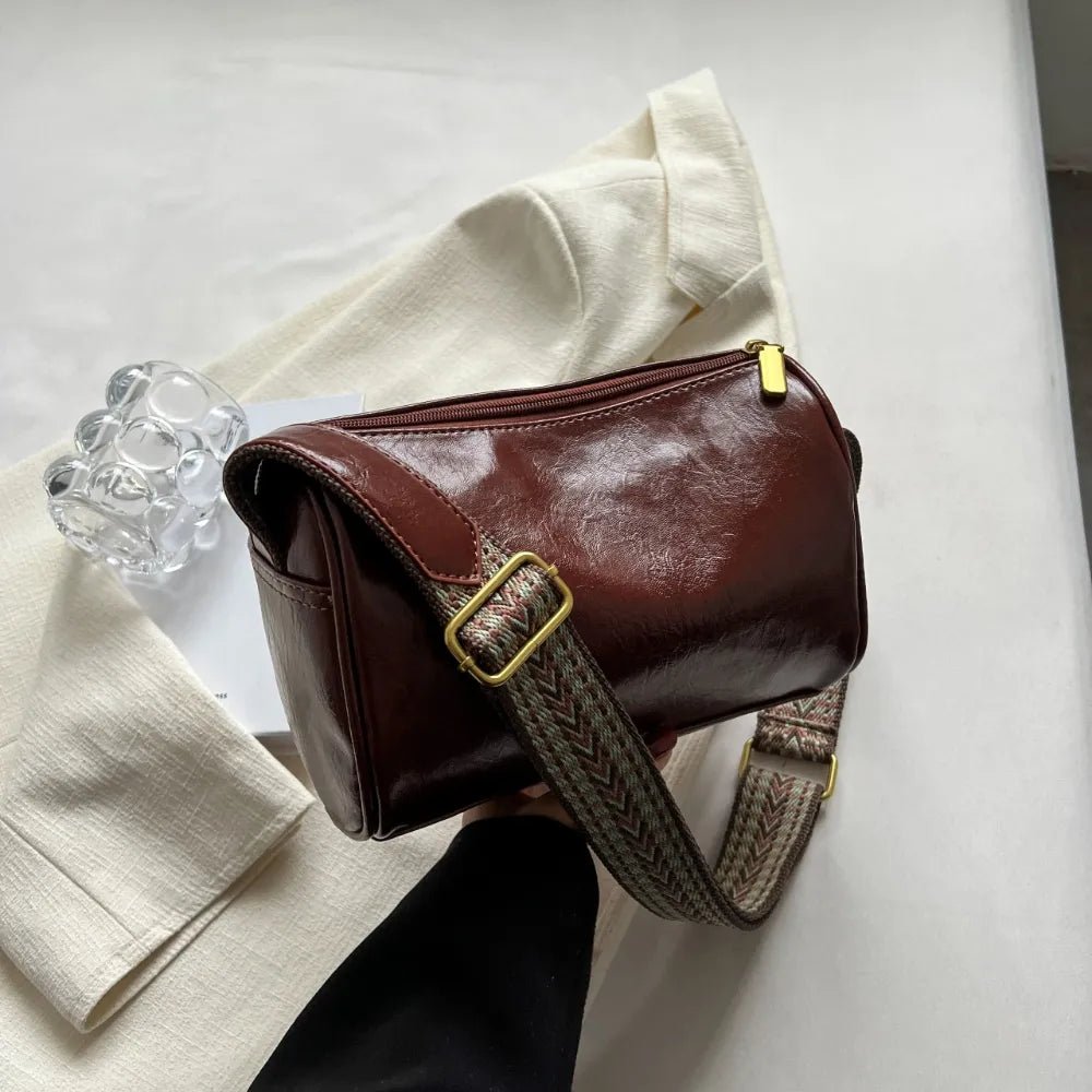 Leather Shoulder Bag with Woven StrapBag