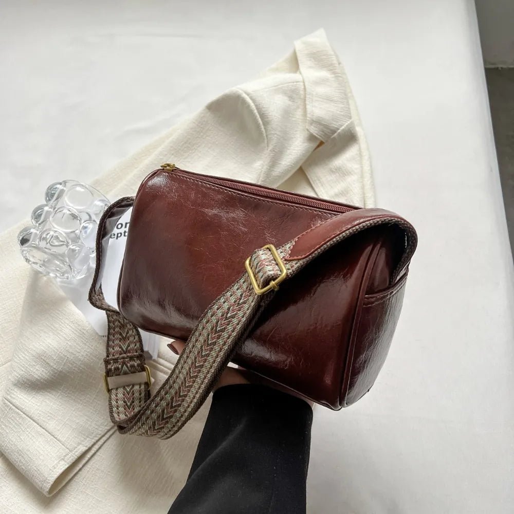 Leather Shoulder Bag with Woven StrapBag