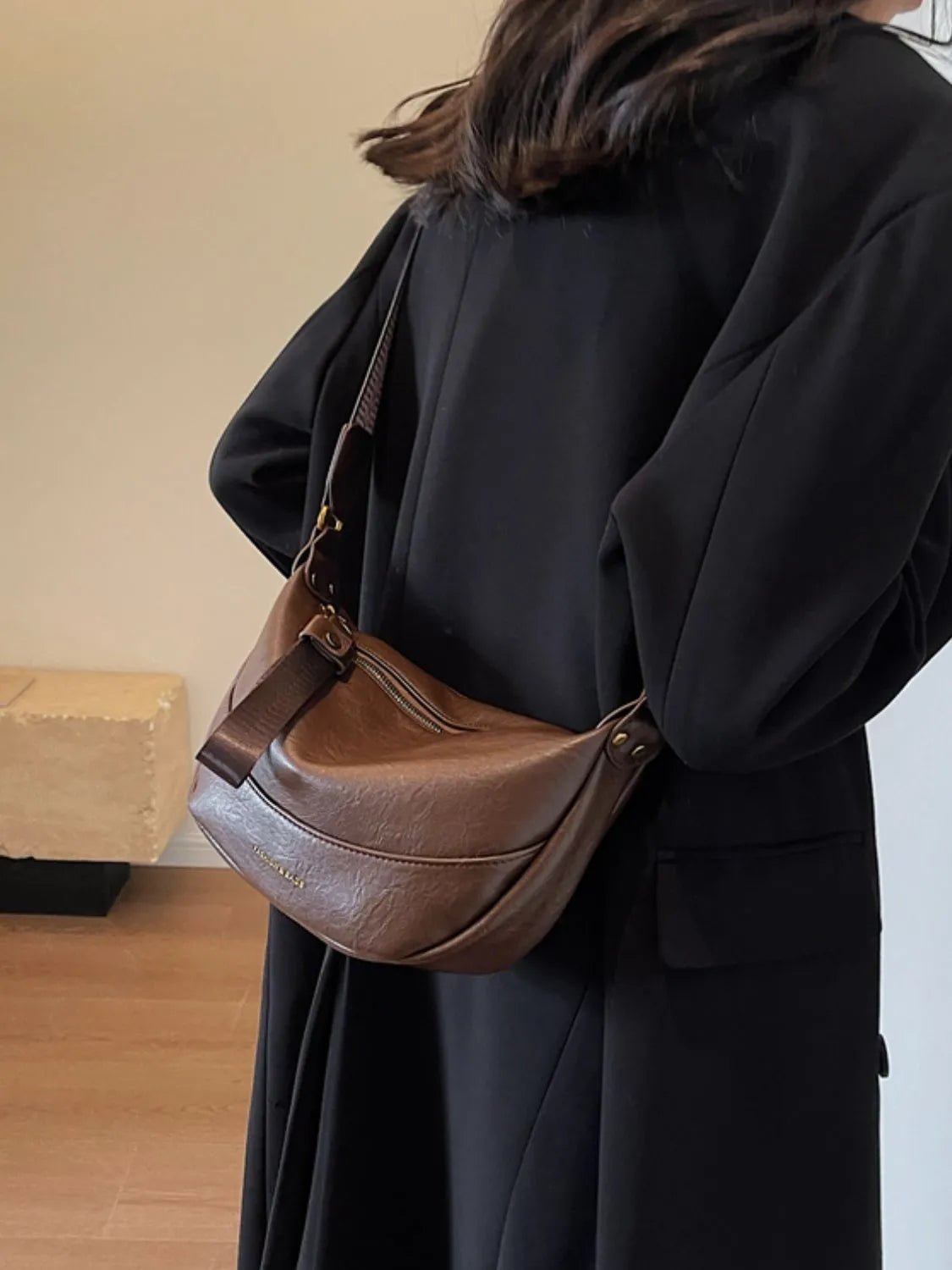 Leather Shoulder Bag with Woven StrapBag