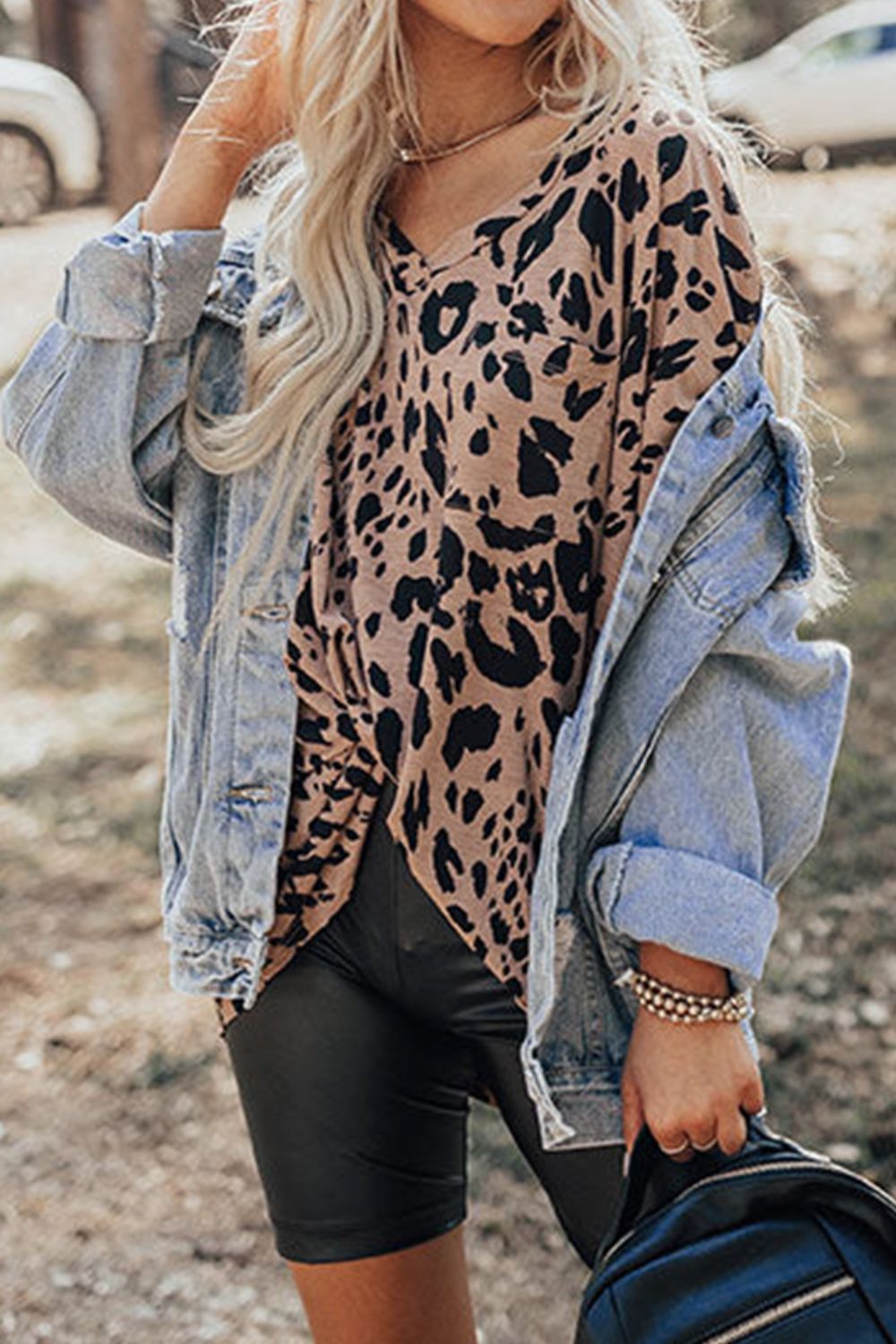 Leopard V - Neck Half Sleeve T-Shirt