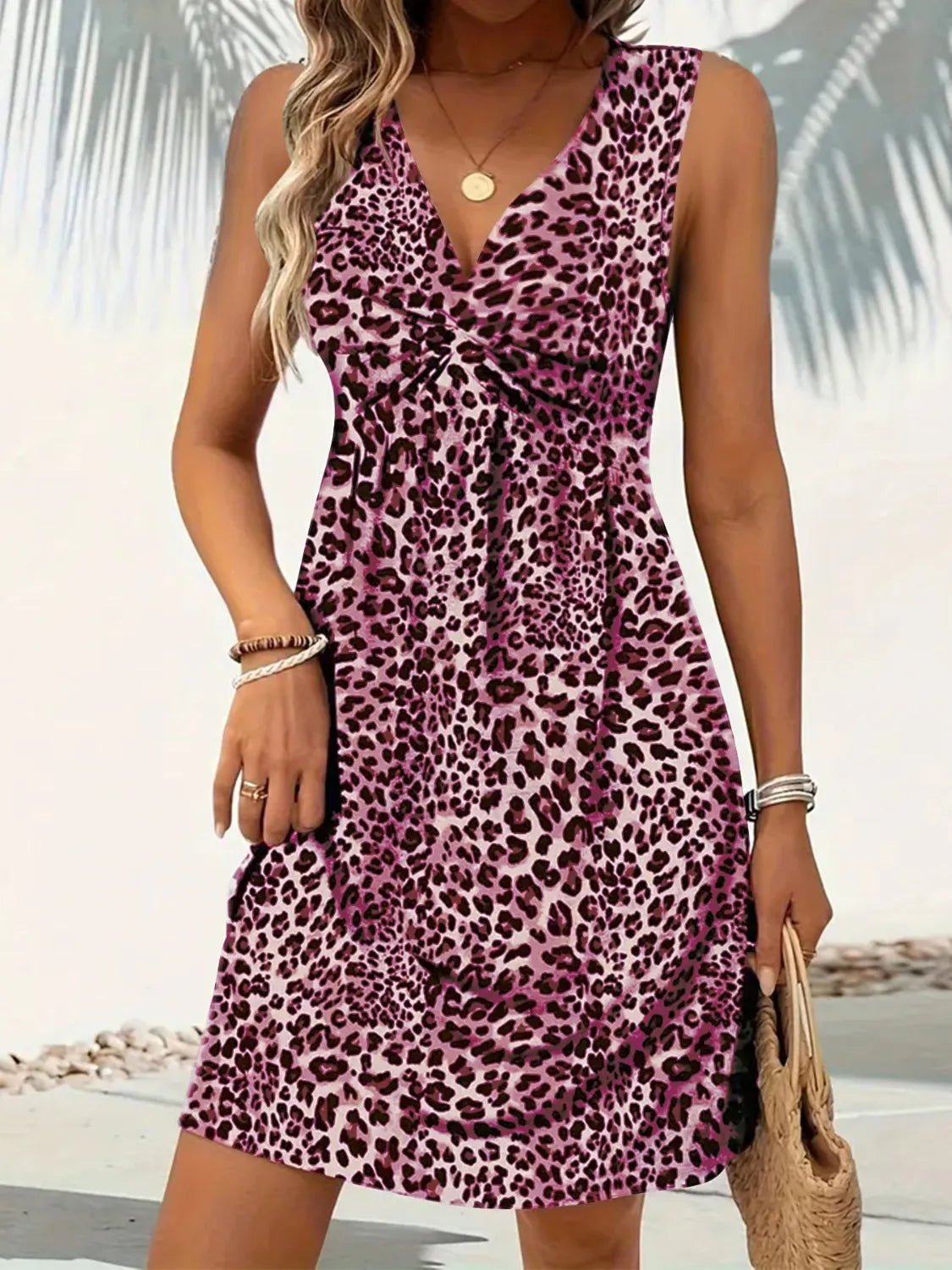 Leopard V - Neck Sleeveless Mini Dress