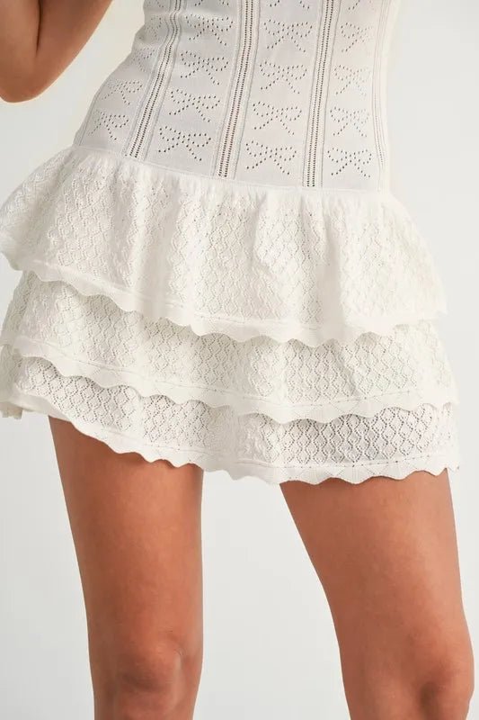 MABLE Bow Pointelle Knit Ruffle Mini Dress