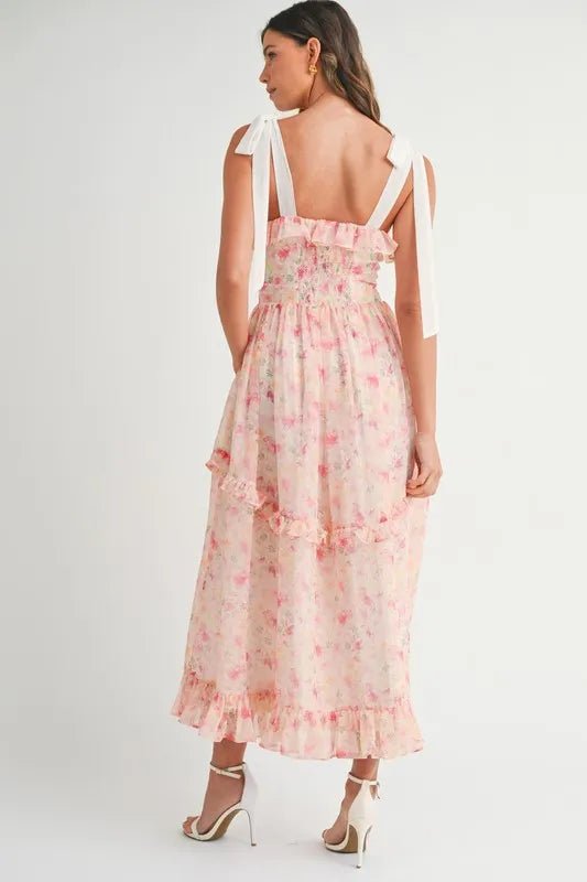 MABLE Floral Printed Shoulder Strap Midi Dress