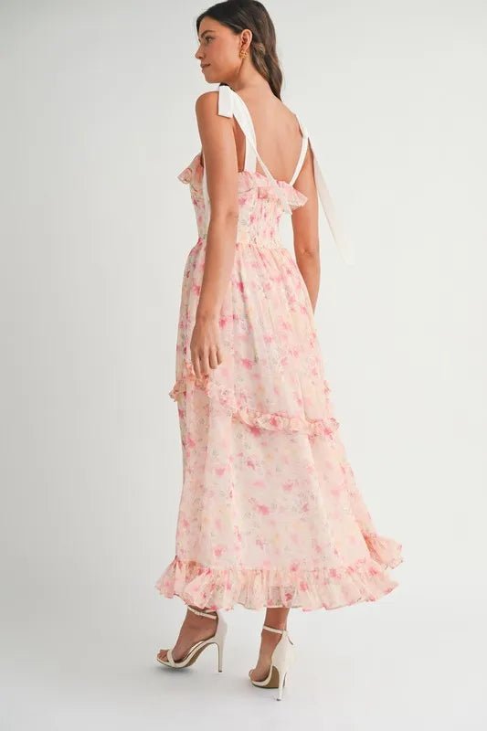 MABLE Floral Printed Shoulder Strap Midi Dress
