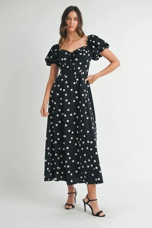 MABLE Polka Dot Puff Sleeve Midi Dress