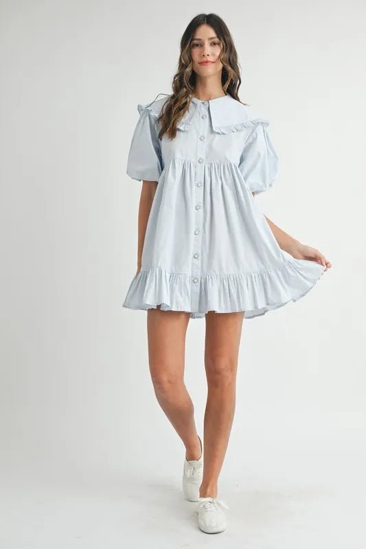 MABLE Ruffled Hem Peter Pan Collar Button Down Mini Dress