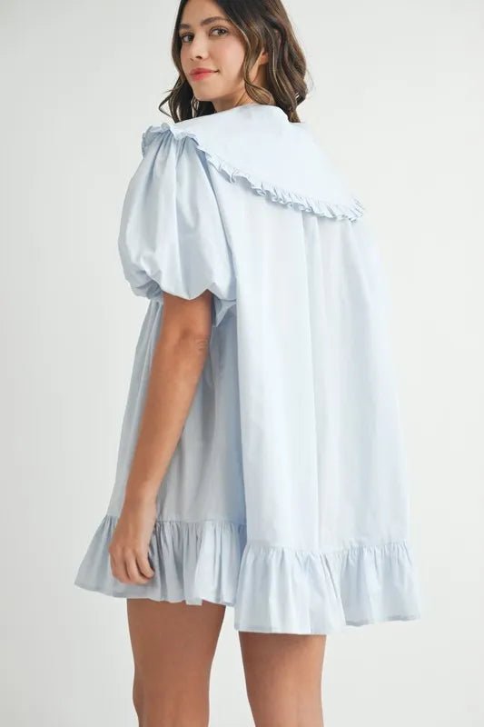 MABLE Ruffled Hem Peter Pan Collar Button Down Mini Dress