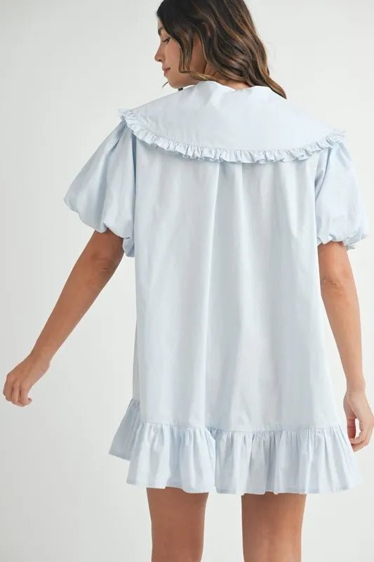 MABLE Ruffled Hem Peter Pan Collar Button Down Mini Dress