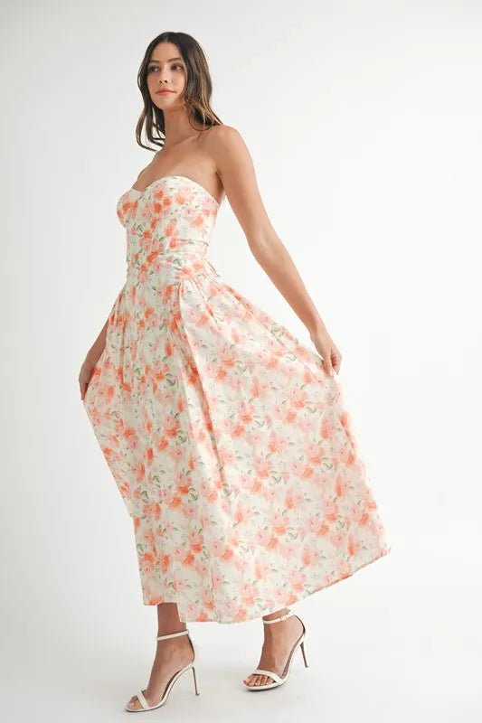 MABLE Sweetheart Neckline Floral Printed Midi Dress
