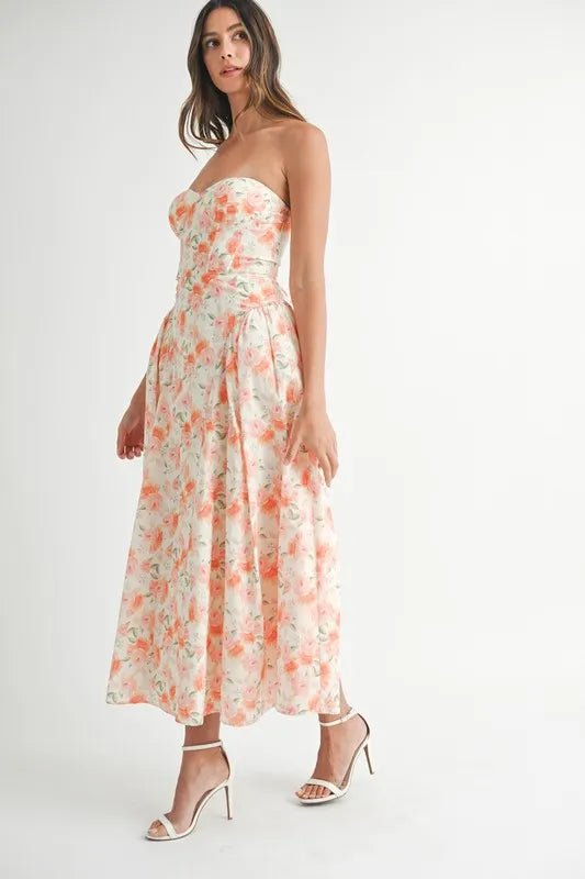 MABLE Sweetheart Neckline Floral Printed Midi Dress