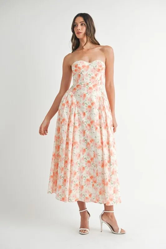 MABLE Sweetheart Neckline Floral Printed Midi Dress
