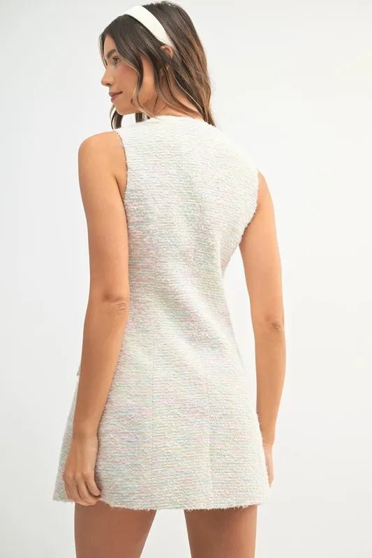 MABLE Tweed Sleeveless Button Down Mini Dress