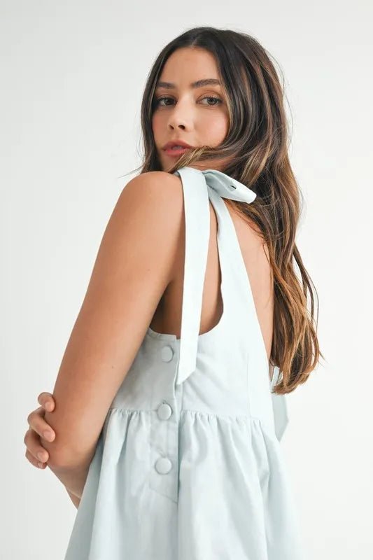 MABLE Zig Zag Embroidered Shoulder Tie Mini Dress
