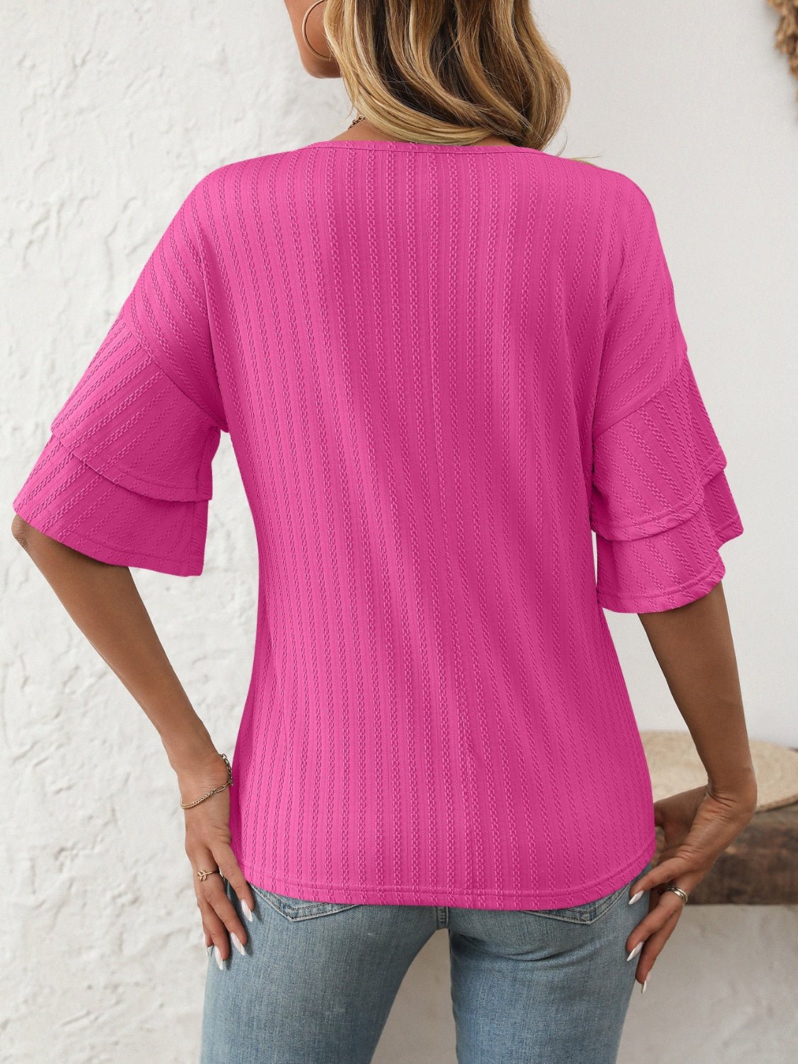 Mandy V - Neck Ruffle Half Sleeve Top