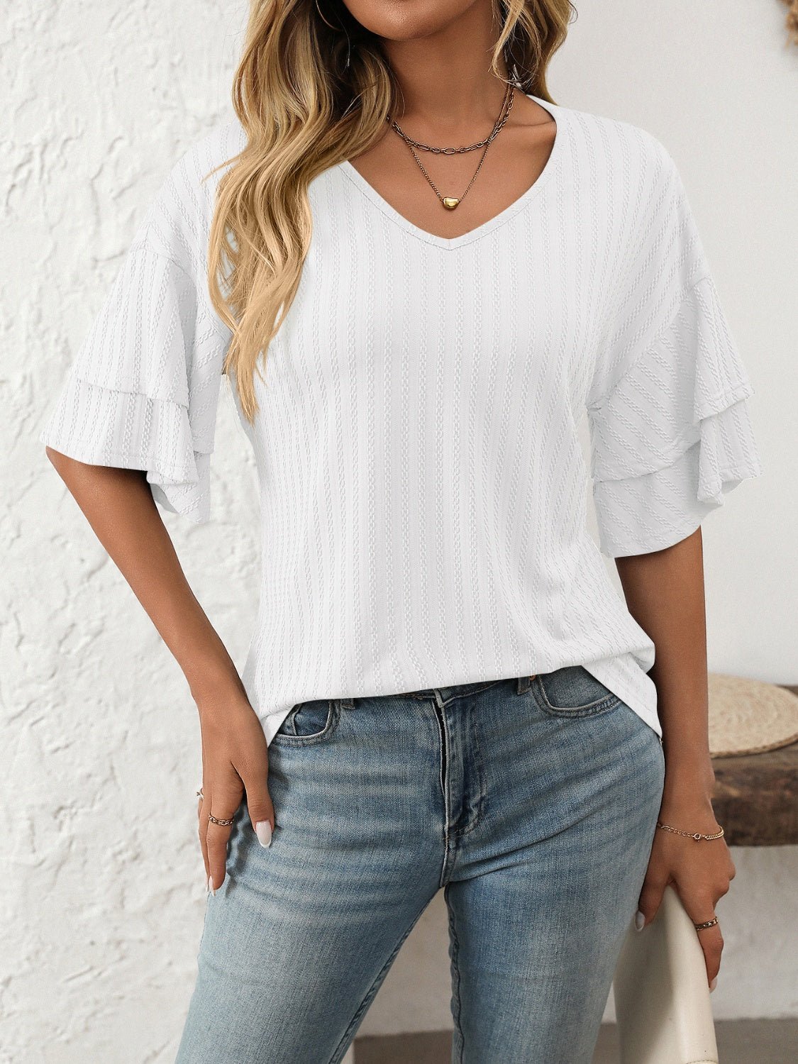 Mandy V - Neck Ruffle Half Sleeve Top