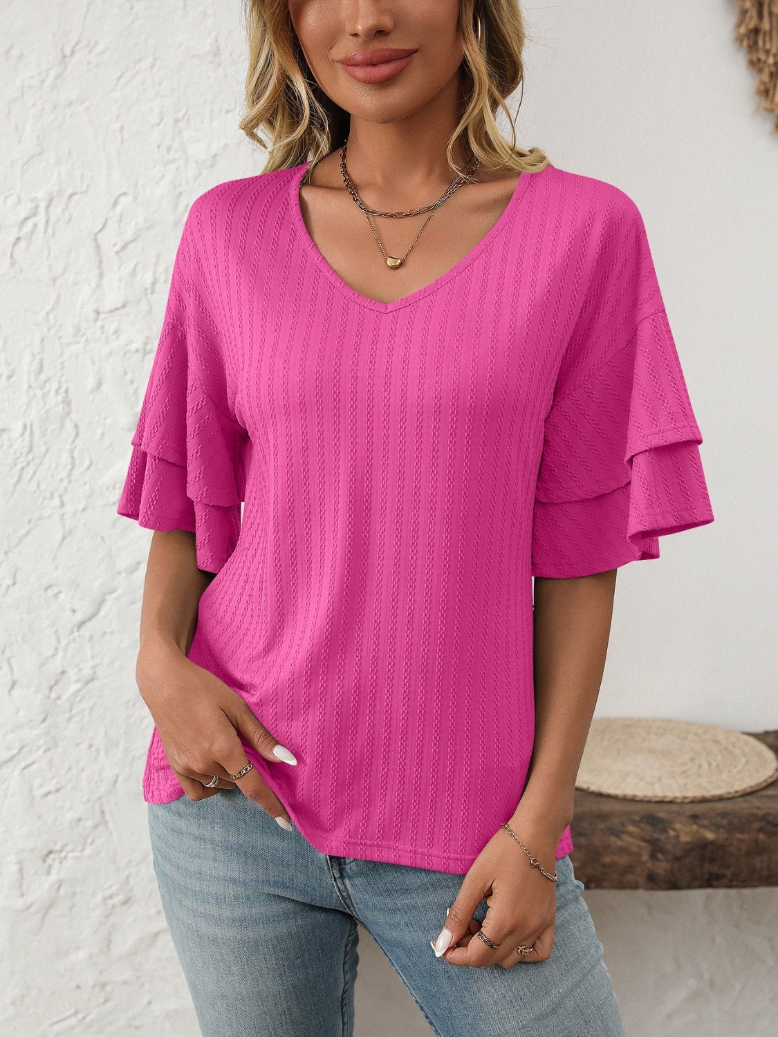 Mandy V - Neck Ruffle Half Sleeve Top