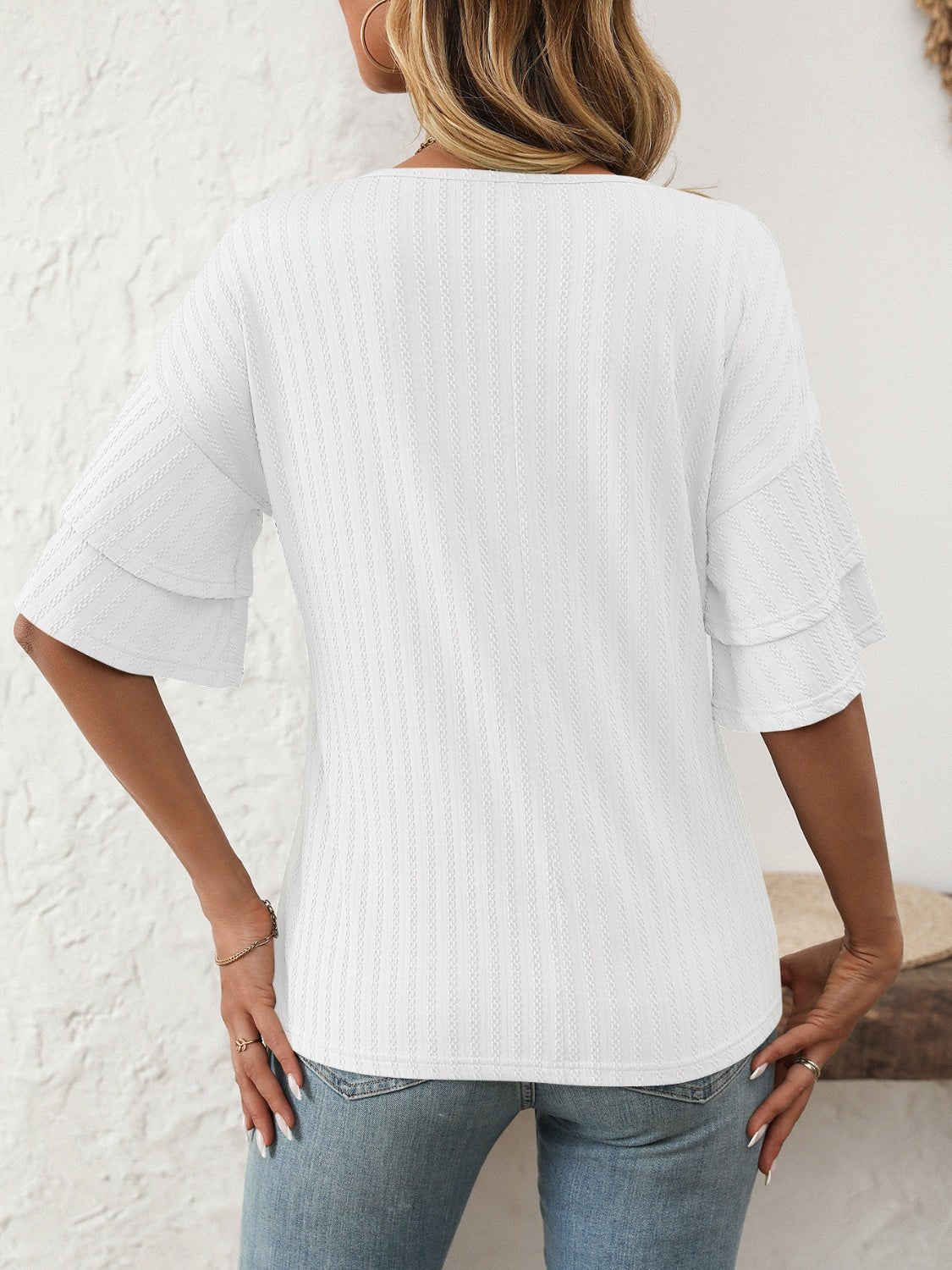 Mandy V - Neck Ruffle Half Sleeve Top