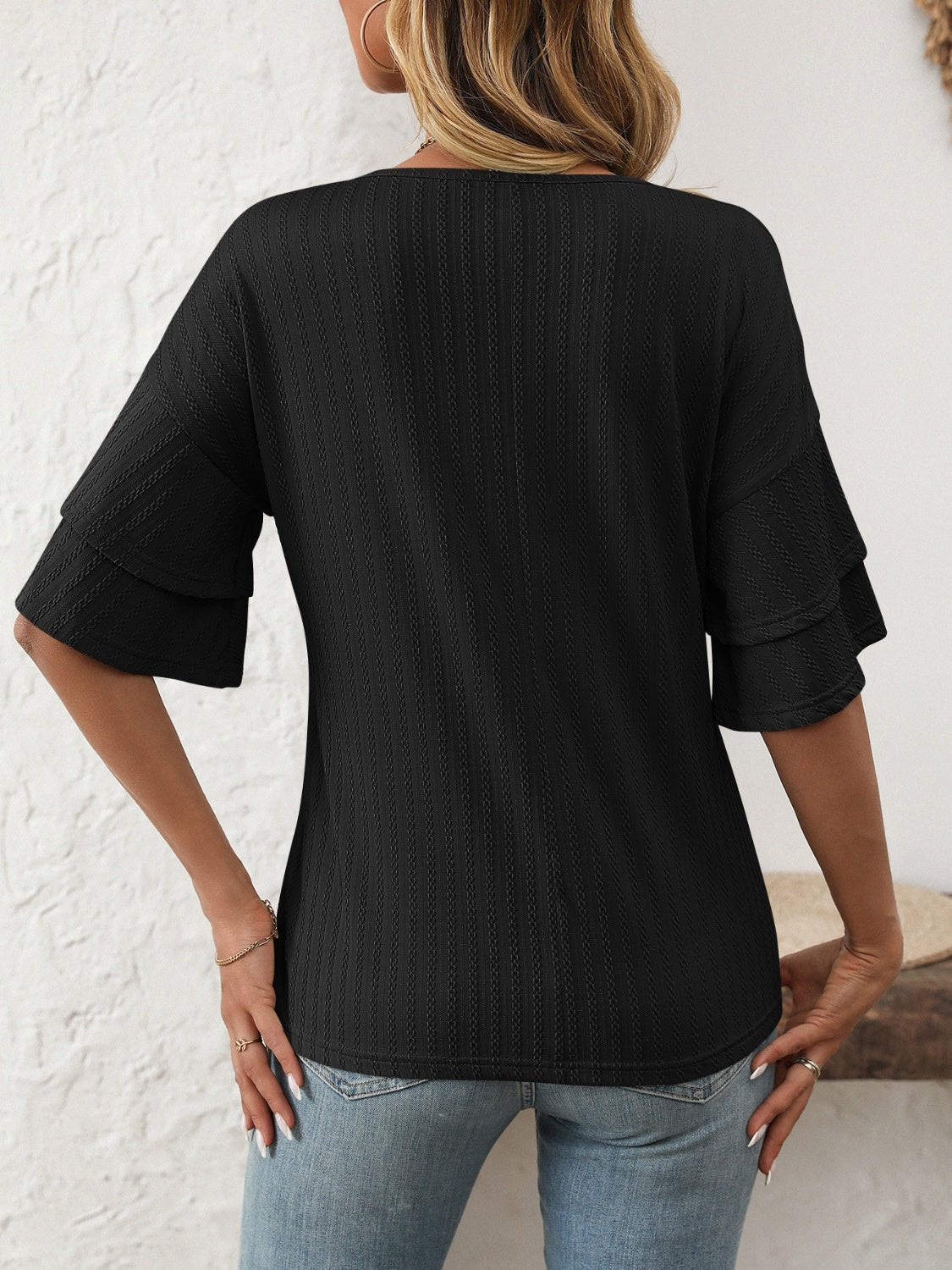 Mandy V - Neck Ruffle Half Sleeve Top
