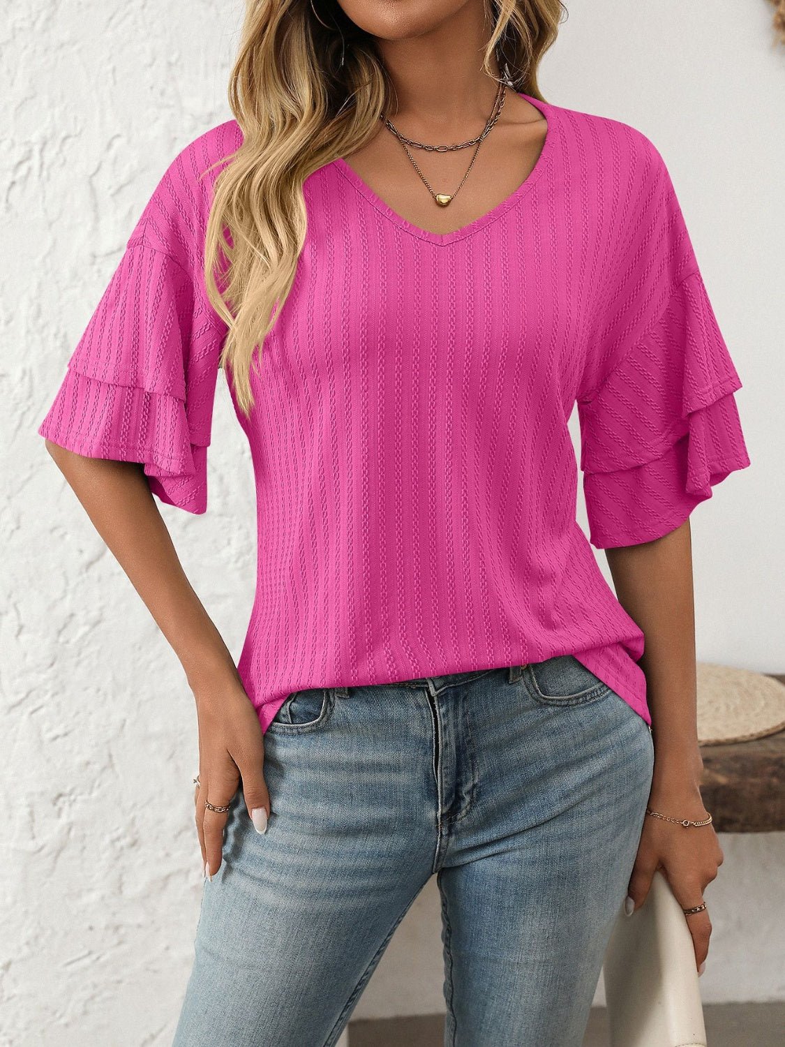 Mandy V - Neck Ruffle Half Sleeve Top