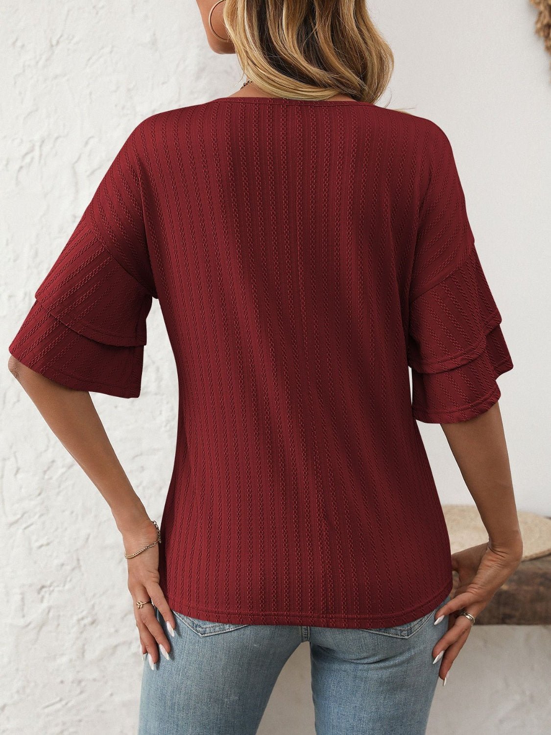 Mandy V - Neck Ruffle Half Sleeve Top
