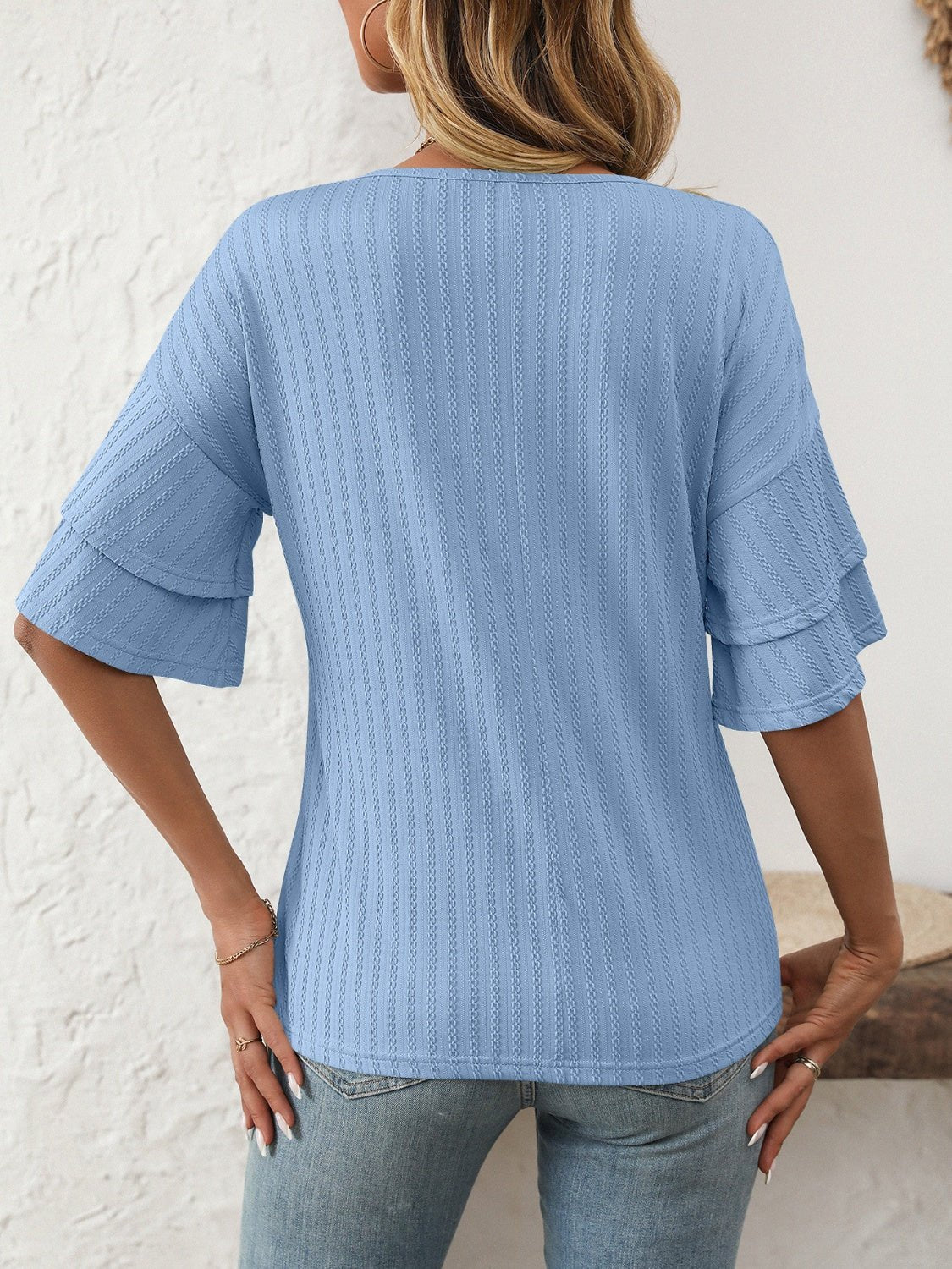 Mandy V - Neck Ruffle Half Sleeve Top