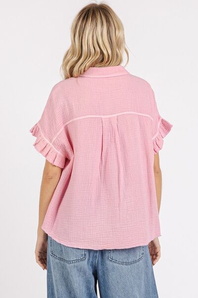 Mittoshop Mineral Washed Button Down Flounce Sleeve Shirt