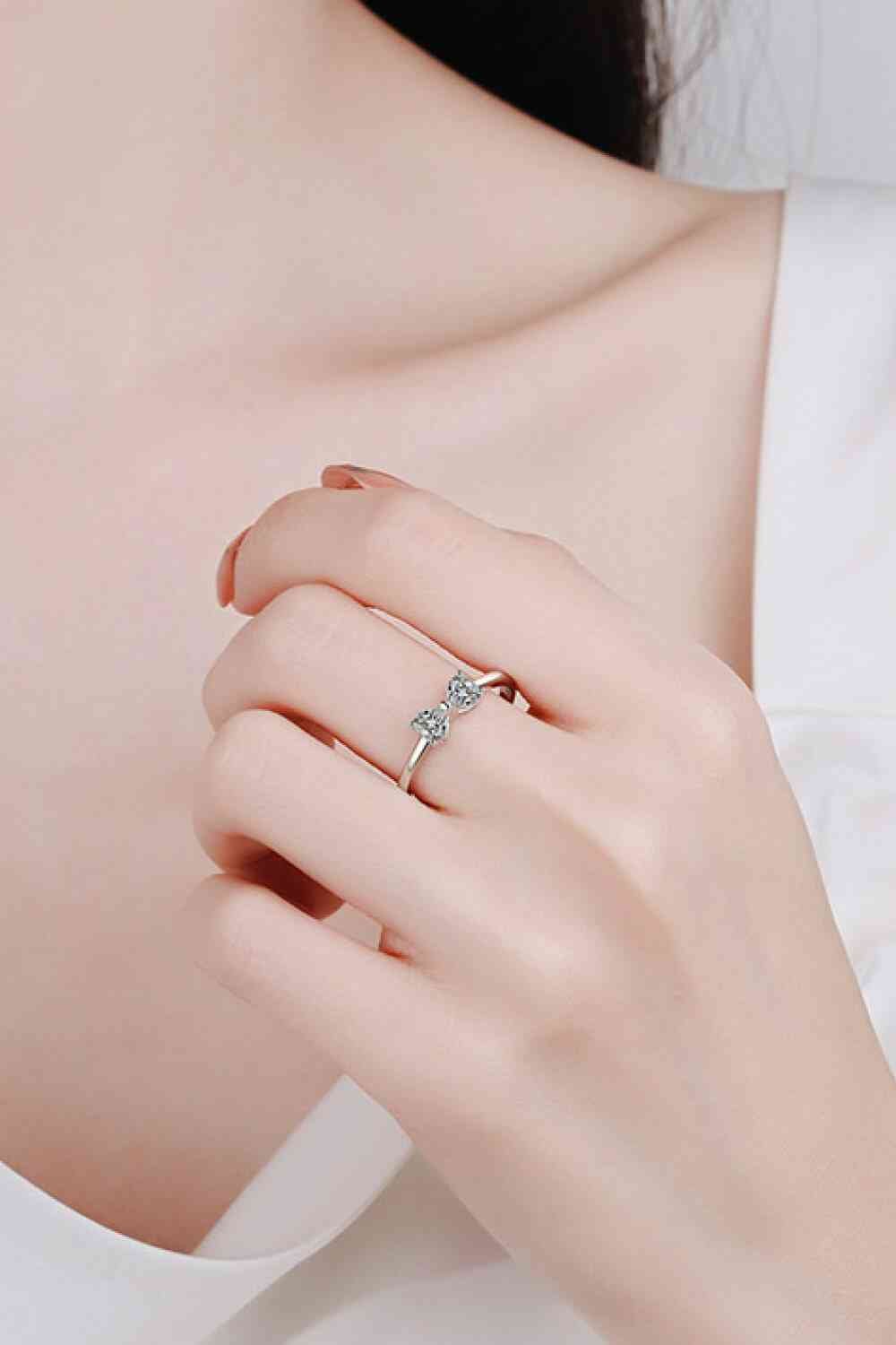 Moissanite Bow Rhodium - Plated Ring