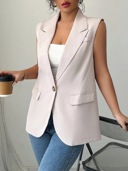 One Button V - Neck Blazer Vest Coat