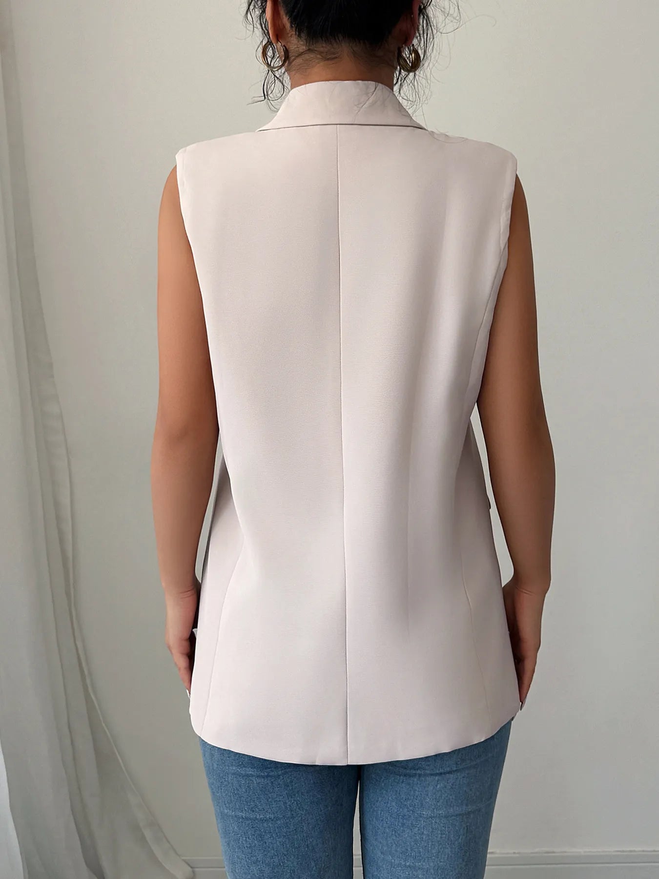 One Button V - Neck Blazer Vest Coat
