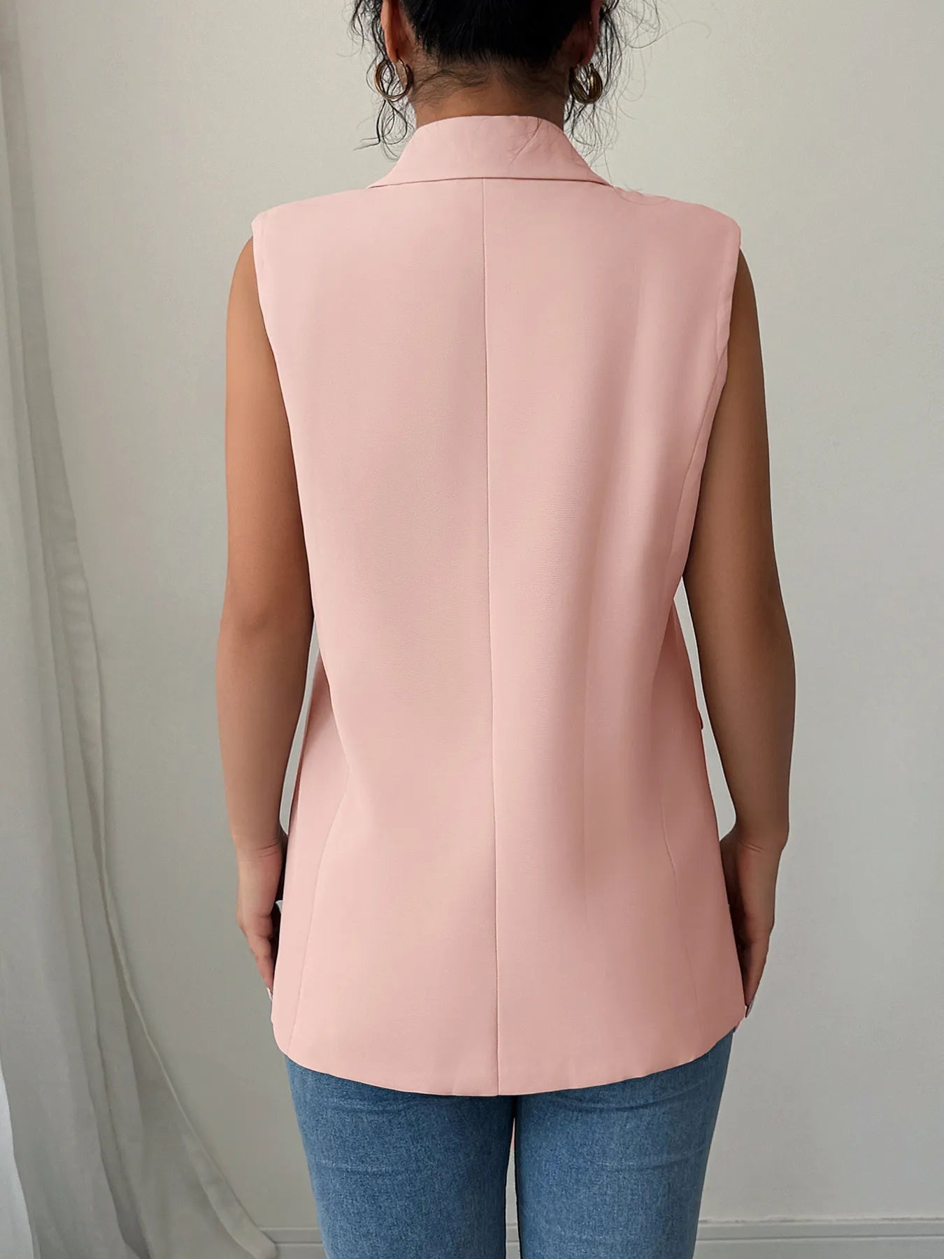 One Button V - Neck Blazer Vest Coat