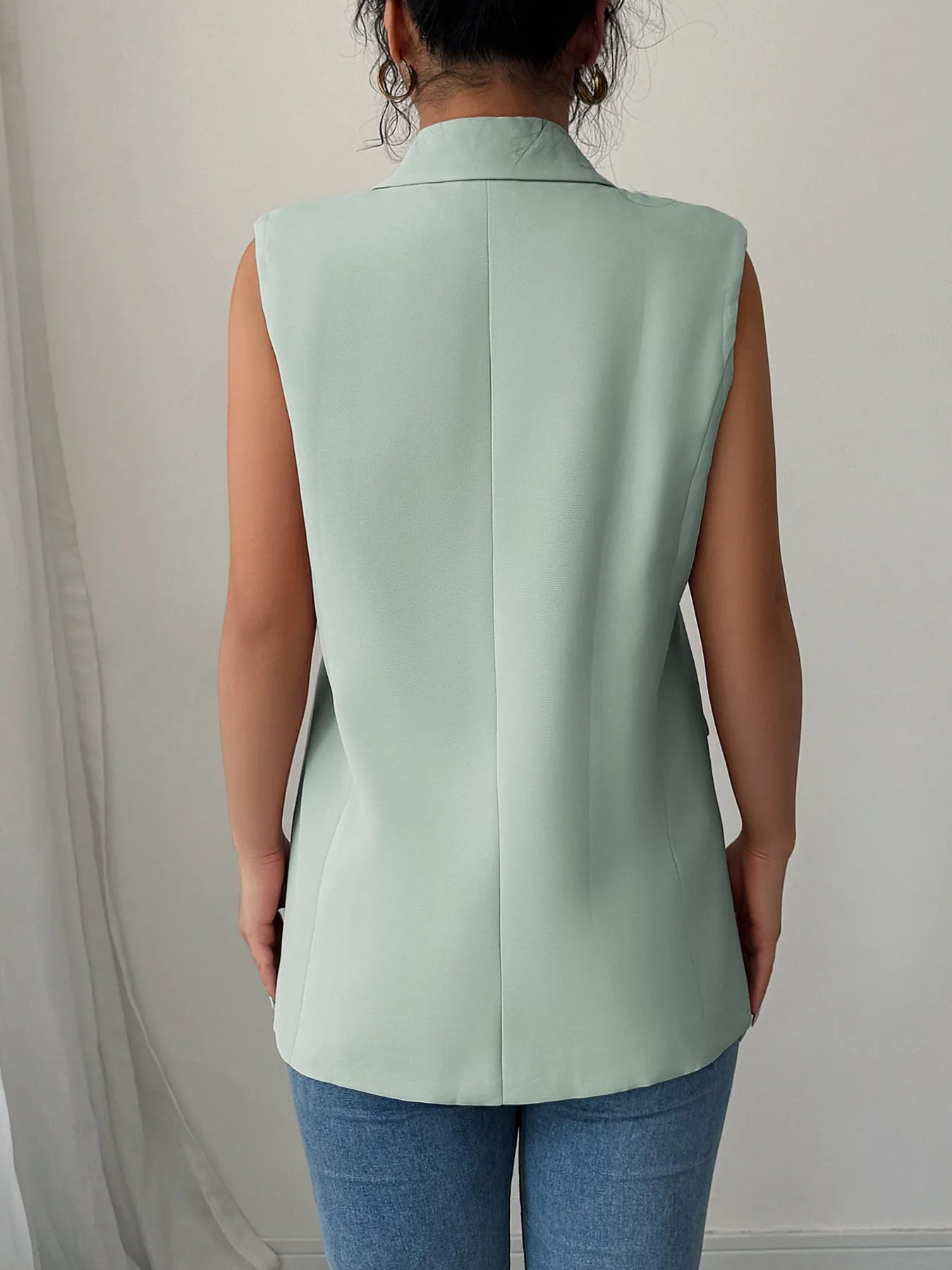 One Button V - Neck Blazer Vest Coat