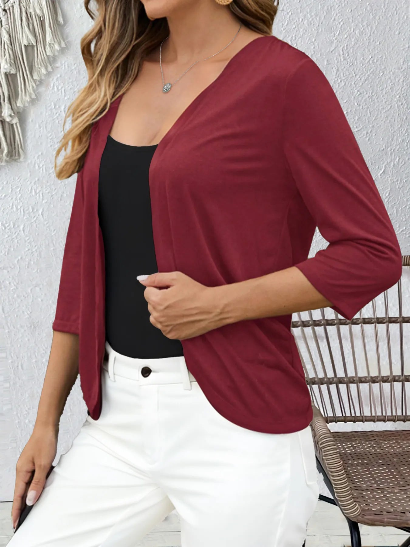 Open Front 3/4 Sleeves Cardigan