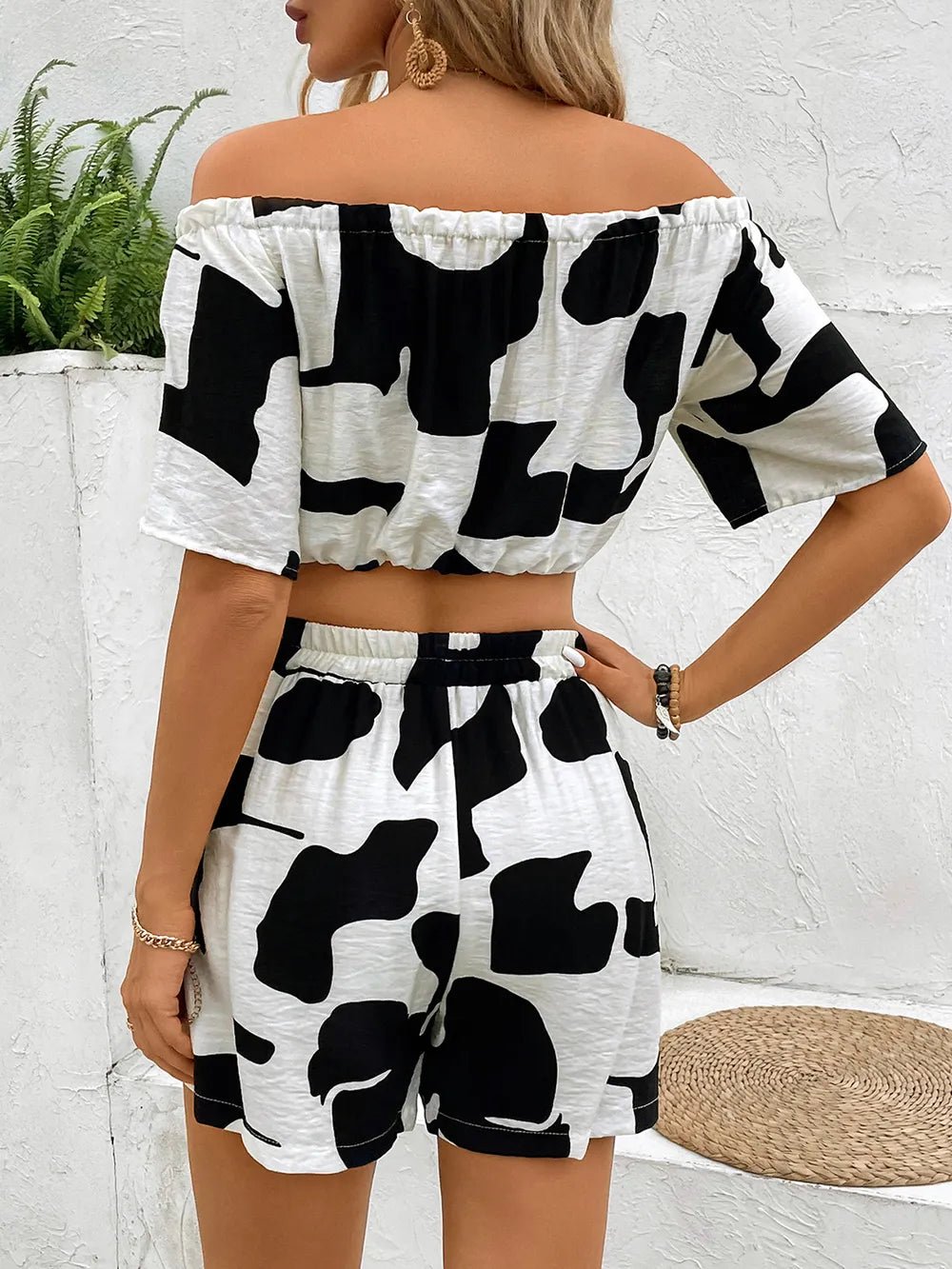 Perfee Drawstring Off - Shoulder Top and Shorts Set