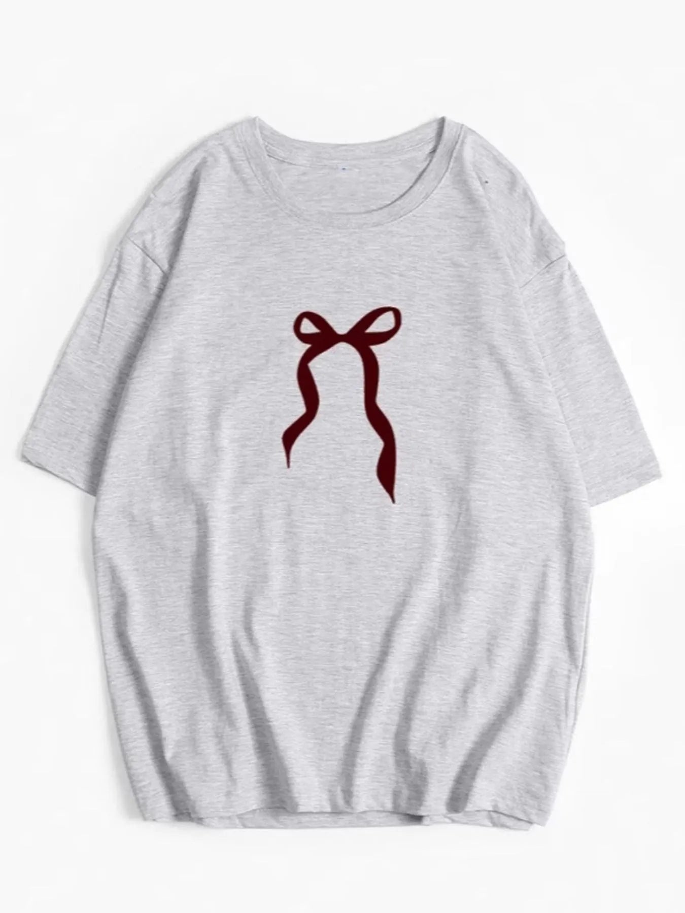 Plus Size Bow Round Neck Short Sleeve T-Shirt
