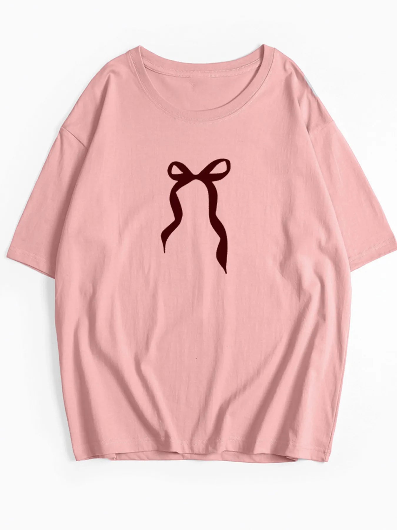 Plus Size Bow Round Neck Short Sleeve T-Shirt
