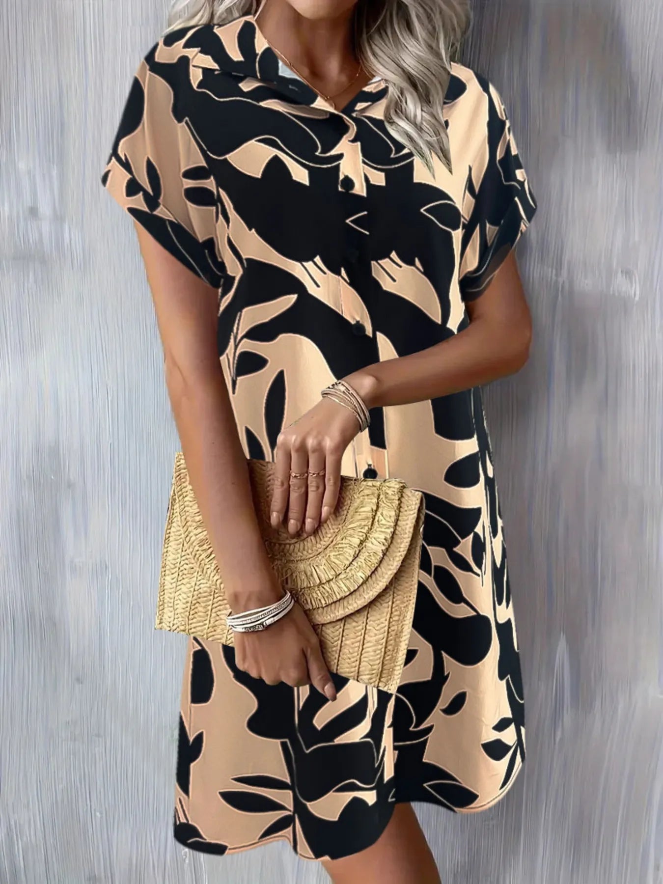 Printed Button - Down Shirt Dress
